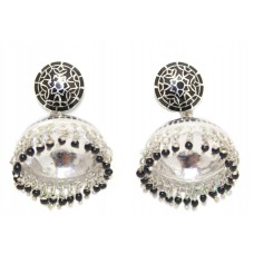 Earrings Enamel Jhumki Dangle Sterling Silver 925 Black Beads Traditional C27